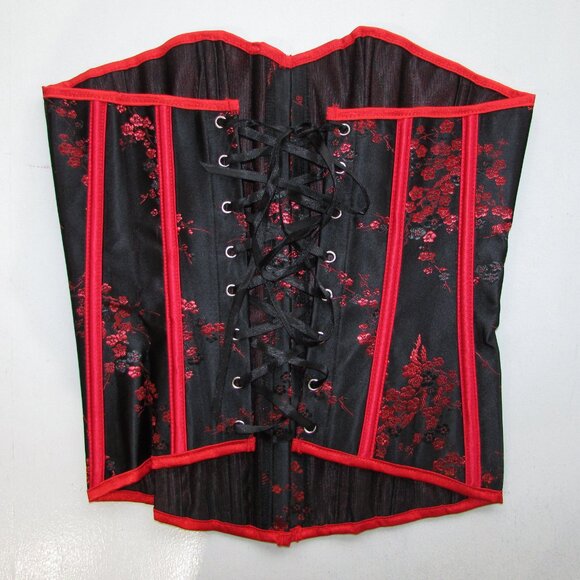 Black Red Asian Themed Boned Corset Set - NEW - Picture 5 of 7